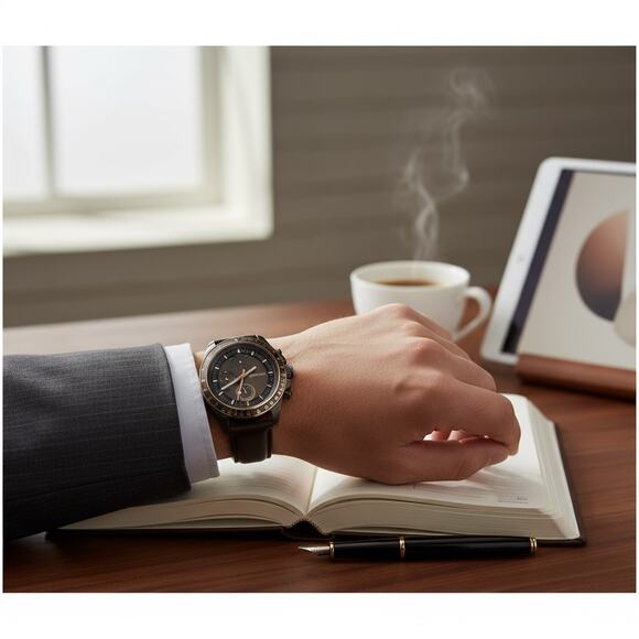 Express Men’s Chronograph Watch Black & Rose Gold | Genuine Leather Strap - Picture 1 of 8